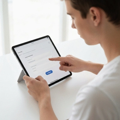 User submitting online form on tablet