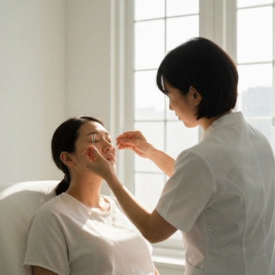 Augenakupunktur Behandlungsszene