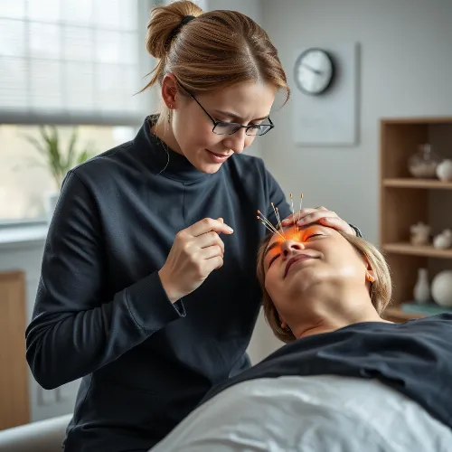 Leonie Krämer bei der Akupunkturbehandlung eines Patienten